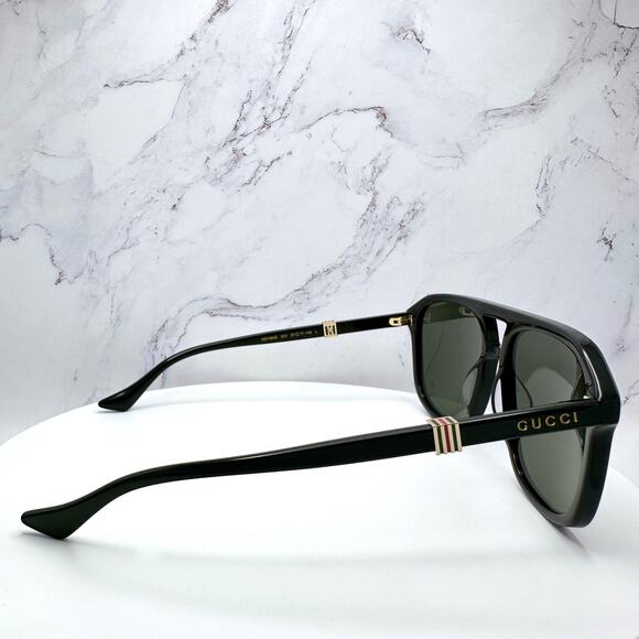 New GUCCI Sunglasses Black Aviator Pilot Gold Logo Metal Red Green Web Gucci - Picture 10 of 16